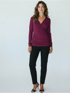 Boden Women’s Burgundy Wrap-Style Long Sleeve Top Size 8